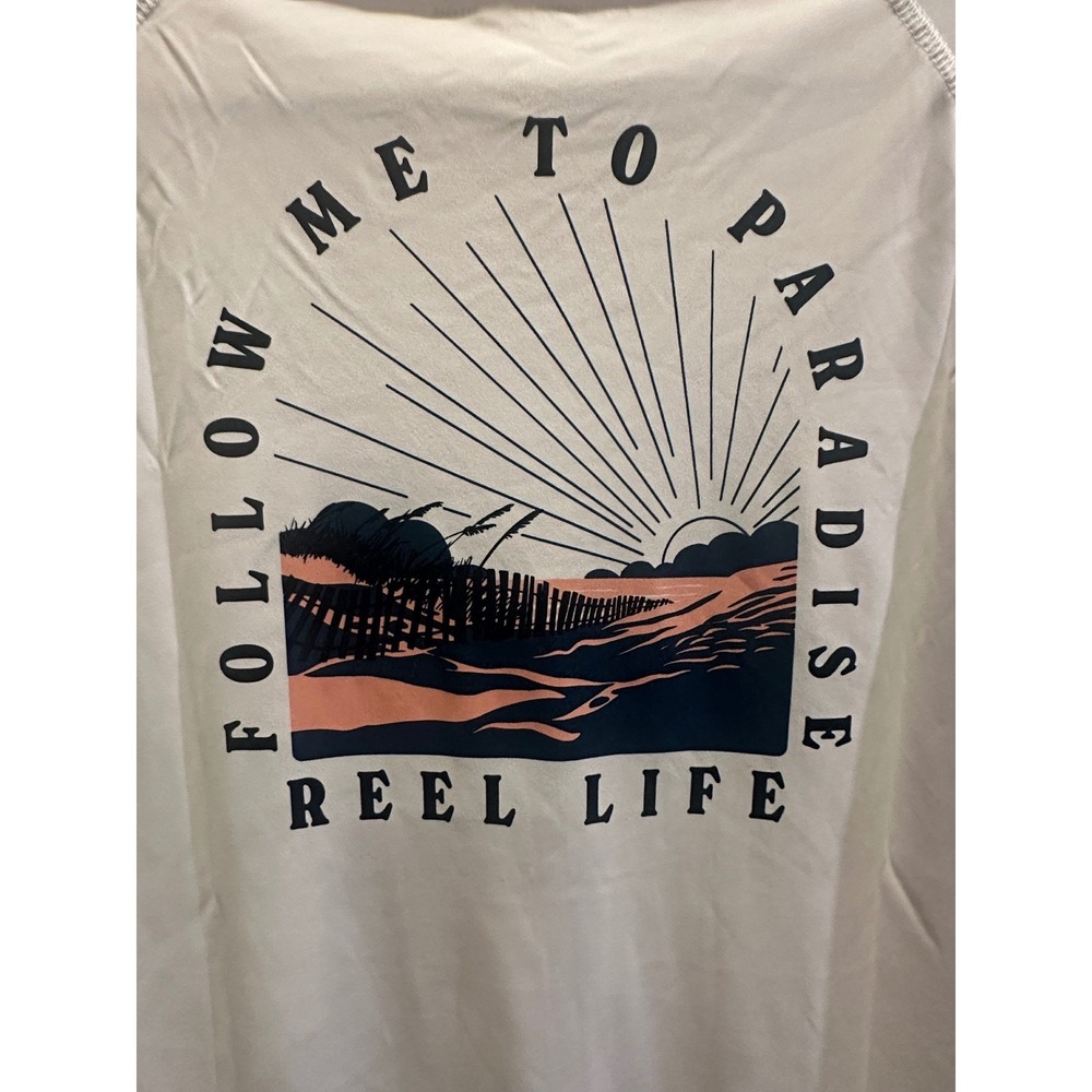 Reel Life Womens White Long Sleeve Sun Shirt Follow Me To Paradise Graphic L - Picture 3 of 6